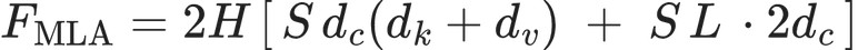 F_{\text{MLA}} = 2H\left[\, S\,d_c(d_k+d_v) \;+\; S\,L\,\cdot 2d_c \,\right]